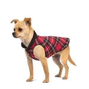 NWT Gold Paw DOG Fleece Sweater JACKET COAT - Red BLACK PLAID SZ 22 MEDIUM